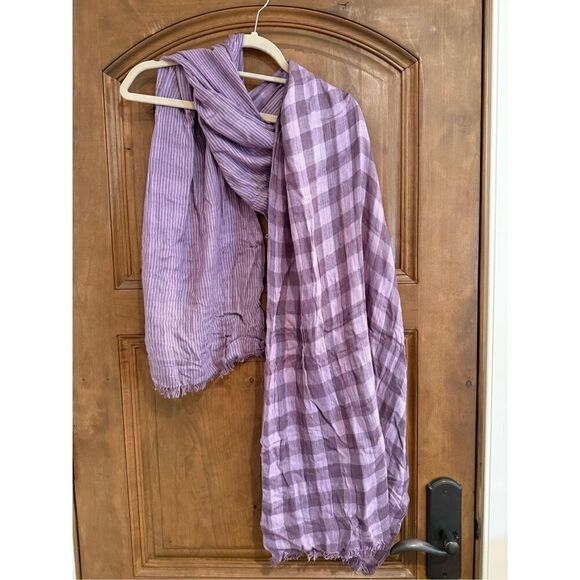 Lightweight Purple Check & Stripe Scarf – 100% Viscose - Picture 4 of 7